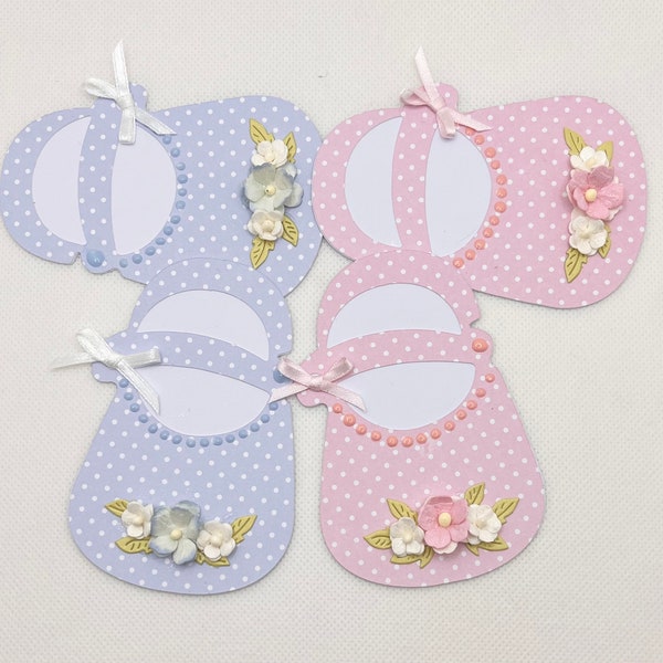 Baby shoes boy and baby girl hand made floral card making toppers