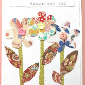 Handgemaakte stoffen bloemen 3D-kaart "Wens je een prachtige dag" Verjaardag, bedankt voor elke gelegenheid