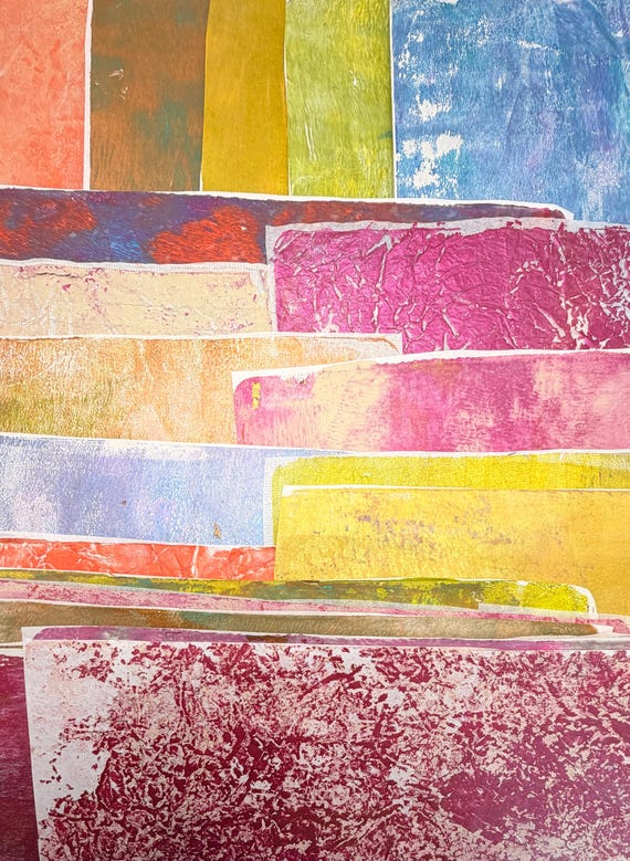 Monoprint / Monotype / Gel printed metallic, original Japanese rice paper, assorted backing papers, organic, journals, cards,Scrap books,