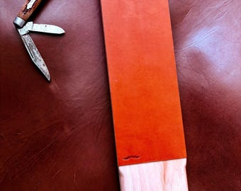 Correa grande de cuero de canguro: herramienta artesanal para el mantenimiento y afilado de cuchillos
