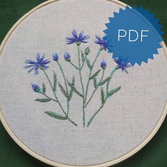 PDF digital pattern cornflowers . Embroidery floral pattern Etsy