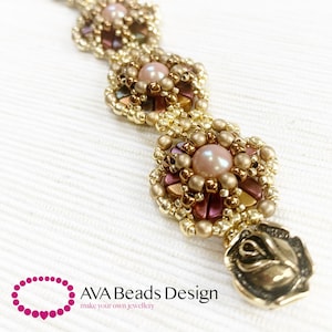 tutorial de pulsera de cuentas con flores, patrón de pulsera de cuentas, pulsera de cuentas de dalia, tutorial de abalorios, tutorial de pulsera