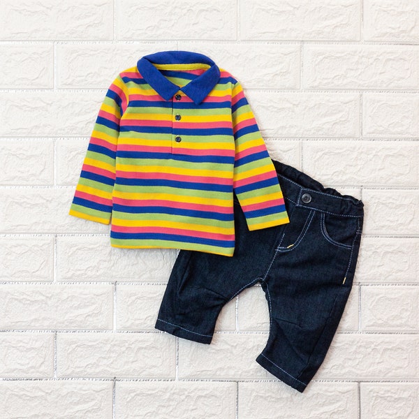 Ensemble de vêtements pour garçons, polo à manches longues et jeans, tenue de printemps pour garçon, tenue de bébé garçon, vêtements de printemps pour tout-petit, cadeau bébé