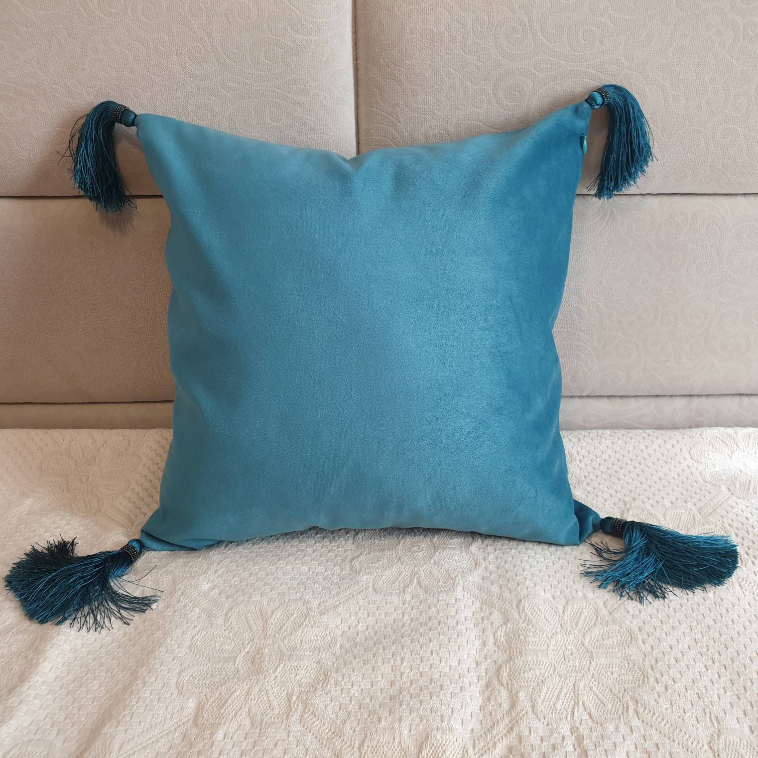 Luxury Tassel Pillow Covers Teal Pillow Cases Teal Velvet Etsy