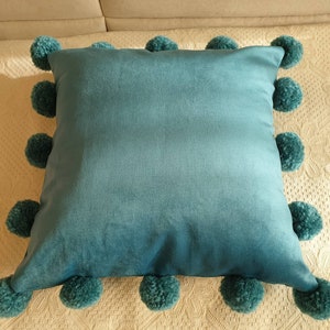 Navy Blue Pillow Cover with Pom Poms Navy Blue Pillow Cover with Pom Poms
