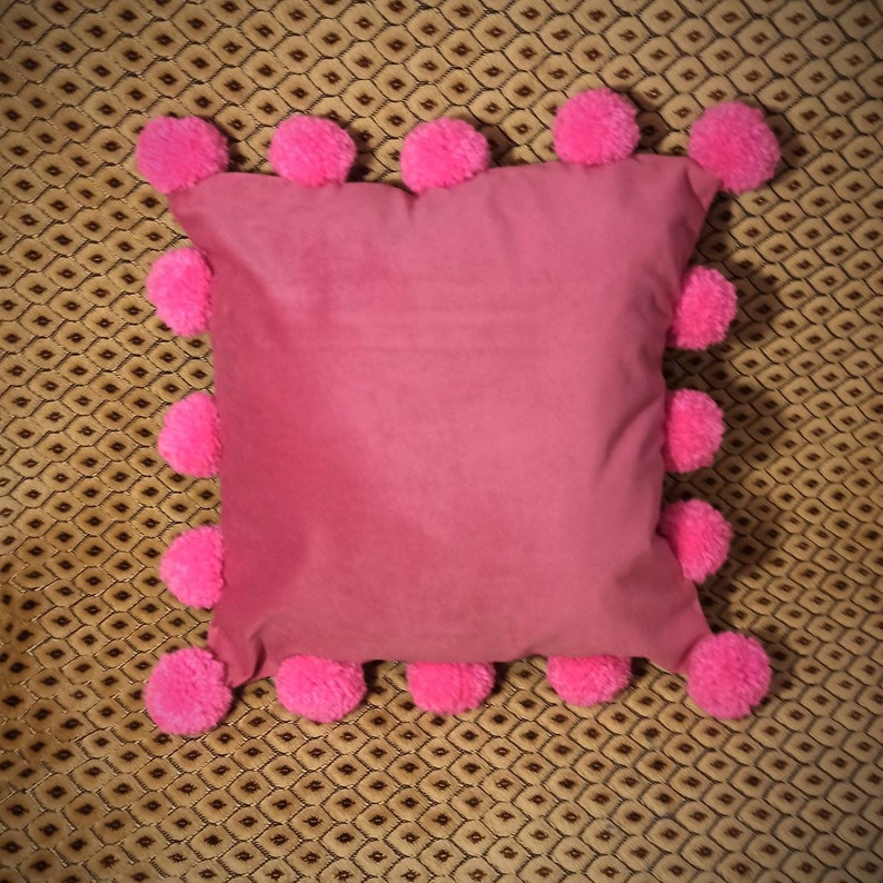 Hot Pink Pillow Cover with Pom Poms Pink Pom Pom Pillow Case Etsy