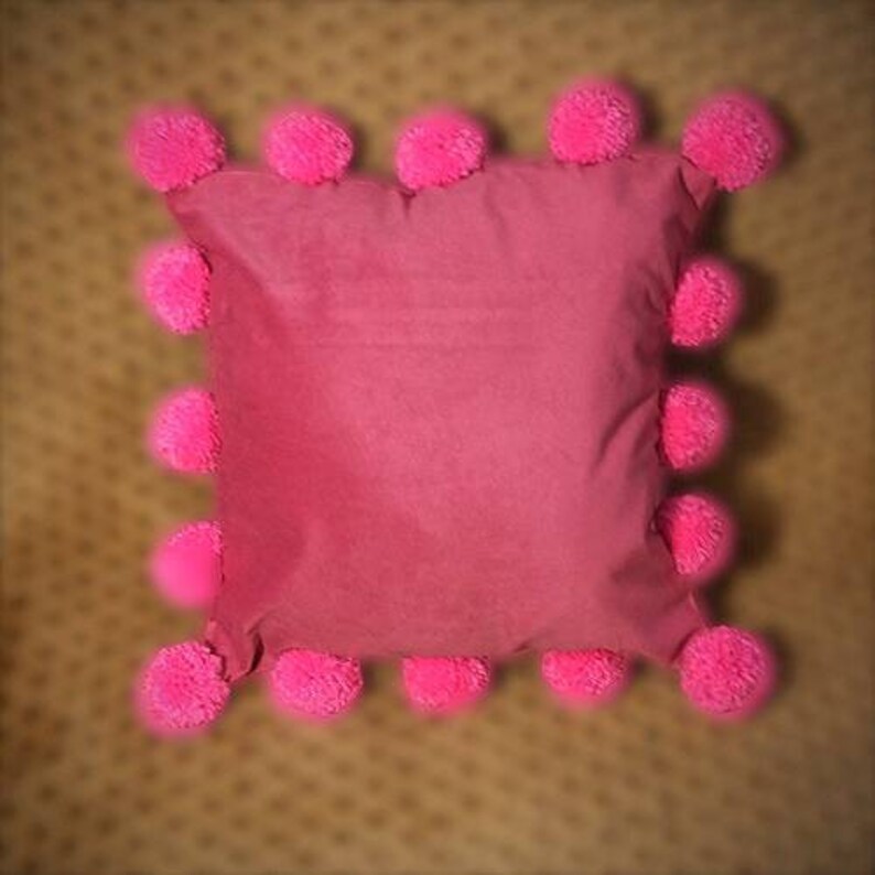 Hot Pink Pillow Cover with Pom Poms Pink Pom Pom Pillow Case Etsy