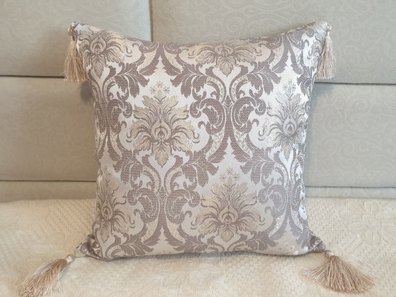 Jacquard Accent Pillow Cover With Tassels Beige Pillow Cases Etsy
