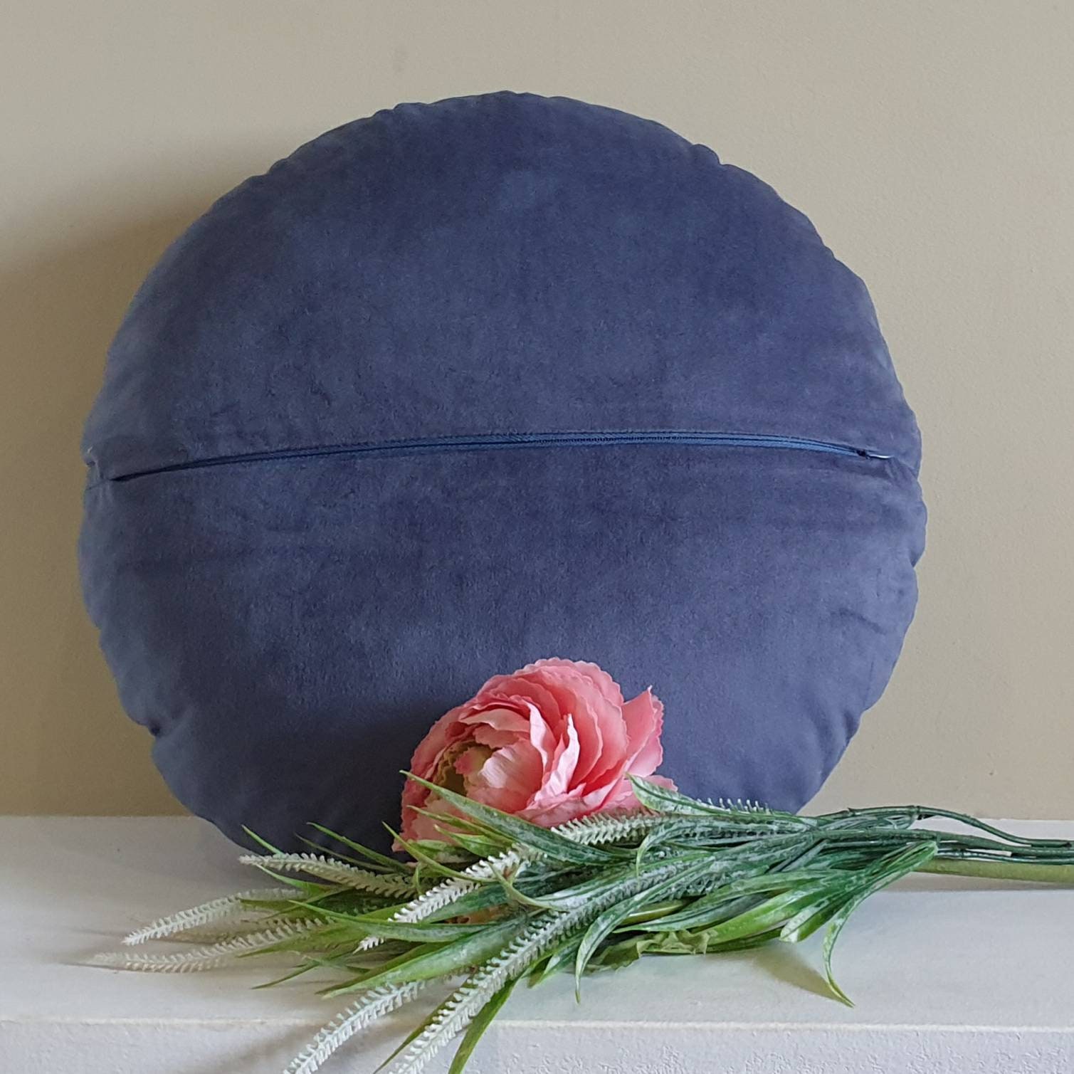 Smoky Blue Round Pillow Case Blue Velvet Pillow Cover Light Etsy UK
