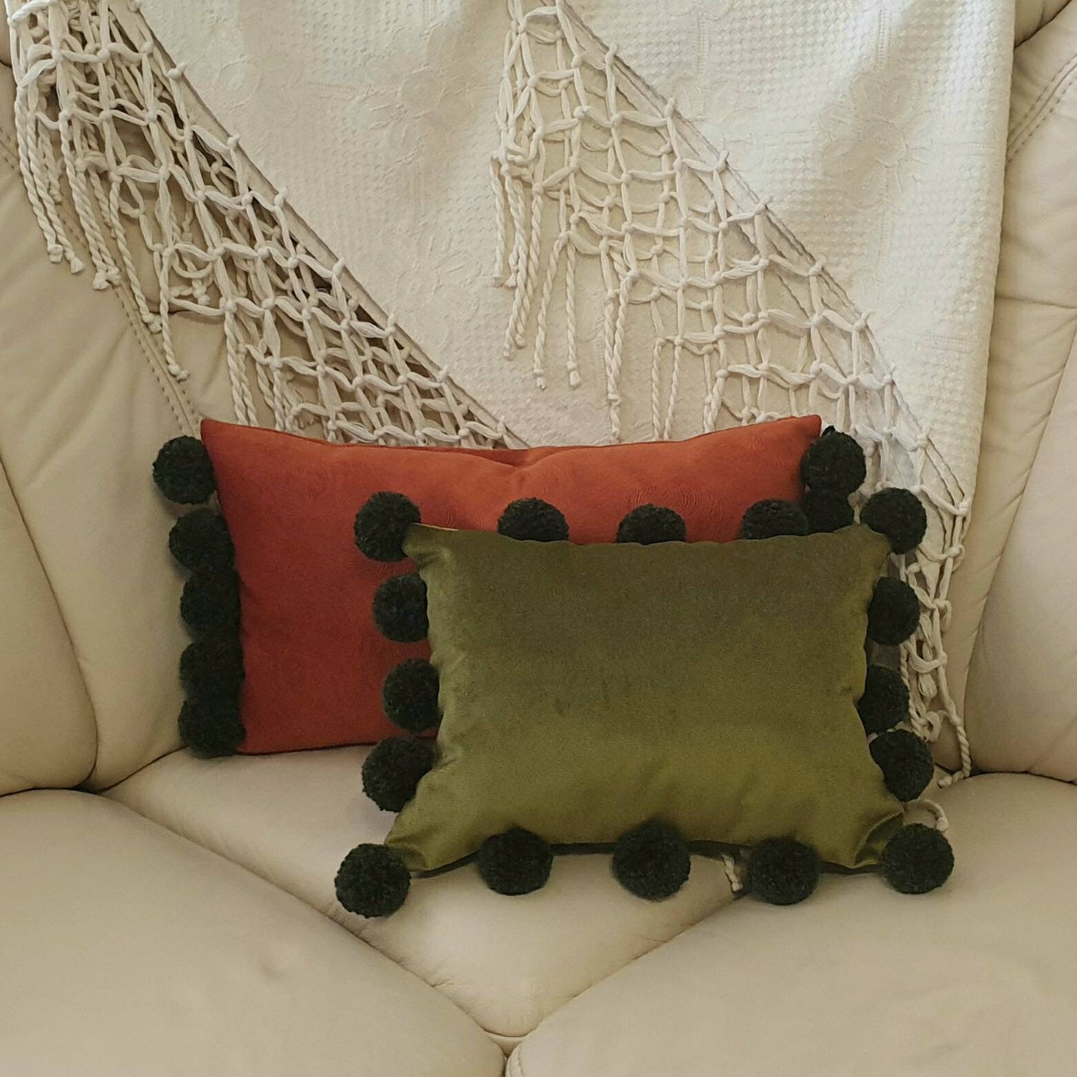 Burnt Orange Pillow Cover Lumbar Pillow Case Orange Pom Pom Etsy