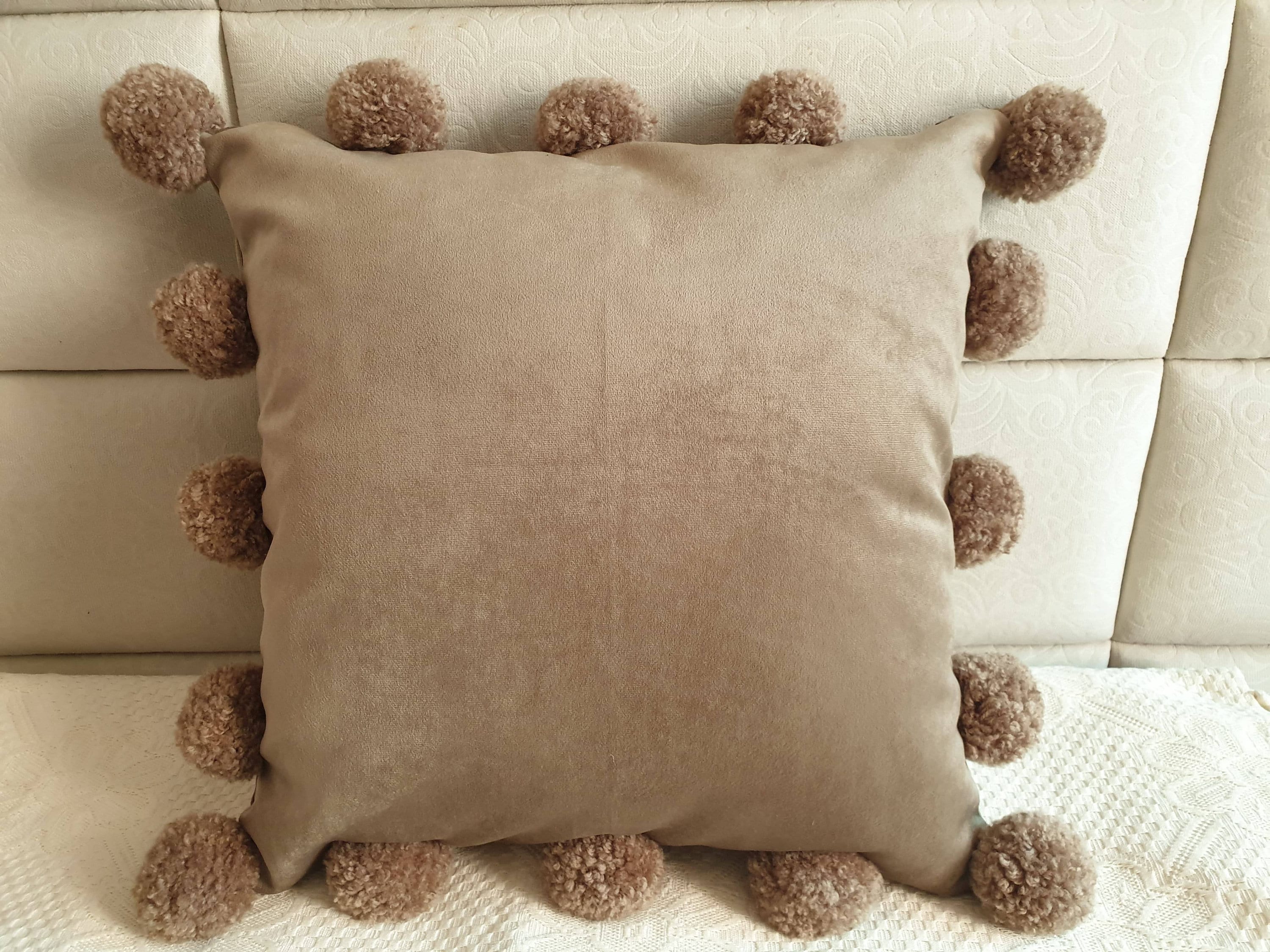 Brown Pillow Covers With Pom Pom Pom Pom Pillow Cases Brown Velvet Pillows Throw Pillow Covers Capuccino Cushion Cover Bedroom Decor Etsy
