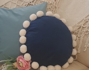 round navy pillow