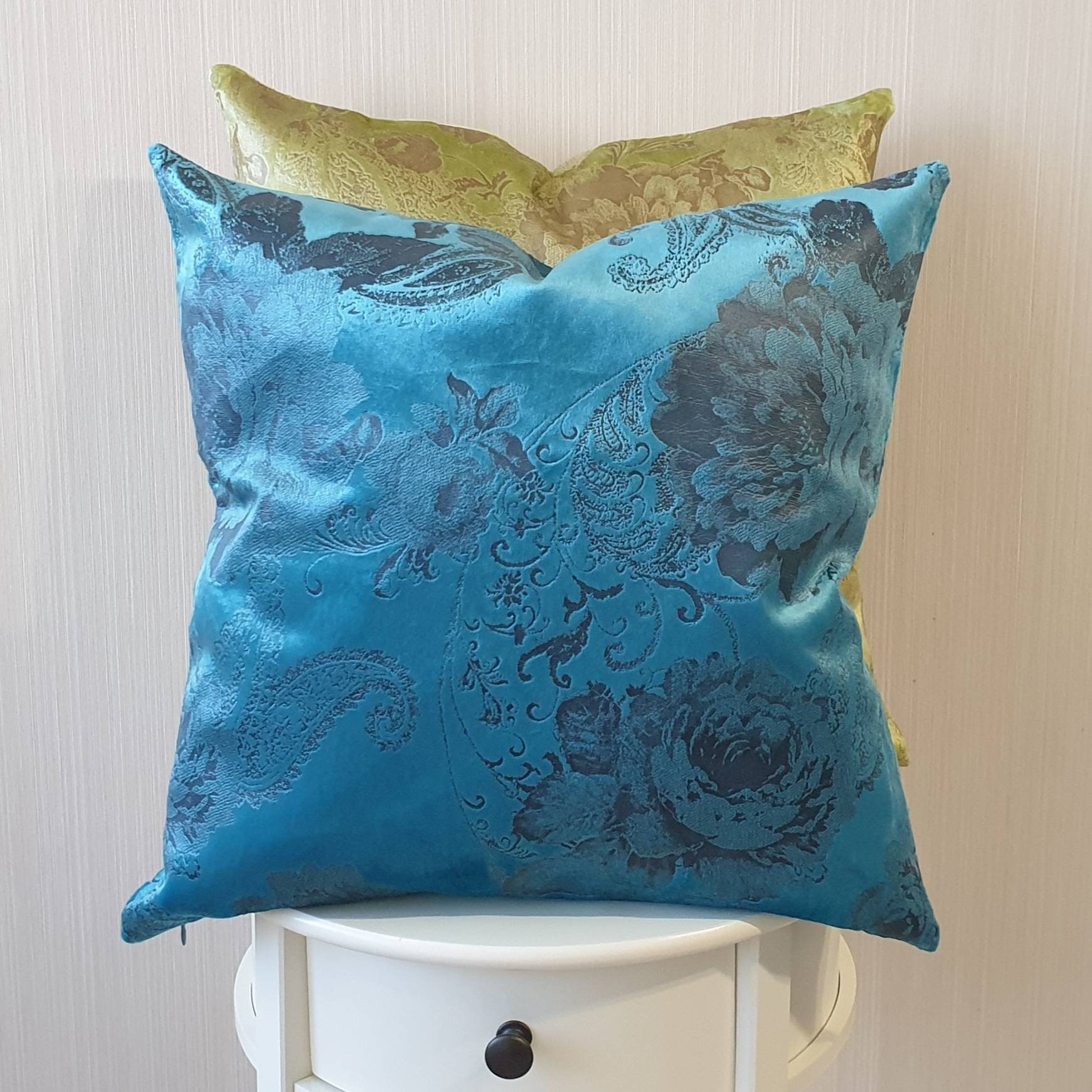 Turquoise Velvet Pillow Cover Floral Blue Pillow Case Turqoise Etsy