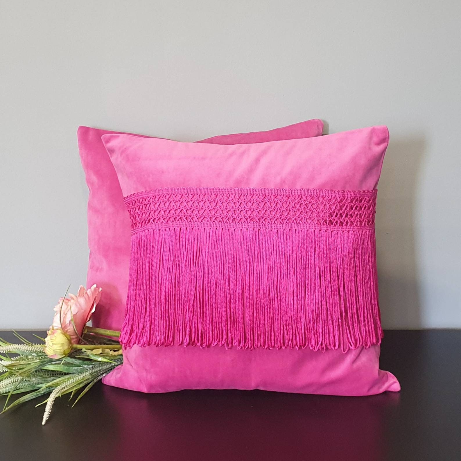 Hot Pink Pillow Case With Fringe Hot Pink Pillow Cover Etsy