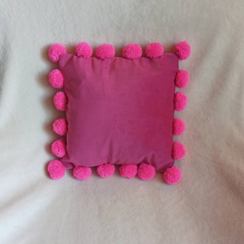Hot Pink Pillow Cover with Pom Poms Pink Pom Pom Pillow Case Etsy