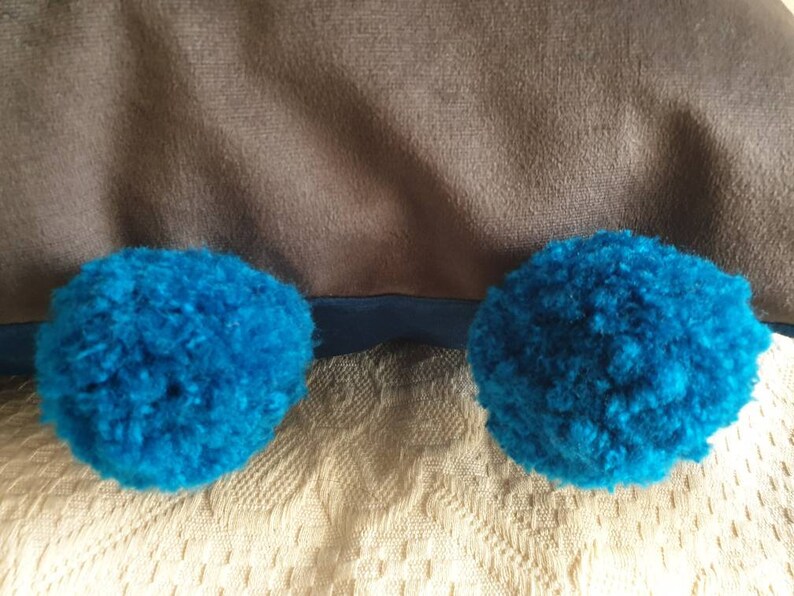 Navy Blue Pillow Cover With Pom Poms Blue Pom Pom Pillow Etsy