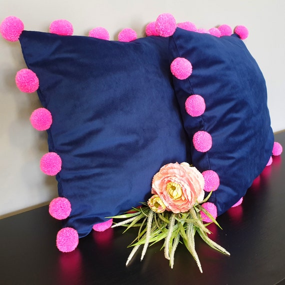 Navy pom pom clearance pillow