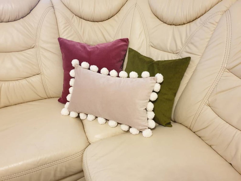 Blush Pink Pillow Cover with Pom Poms Pink Pom Pom Throw Etsy