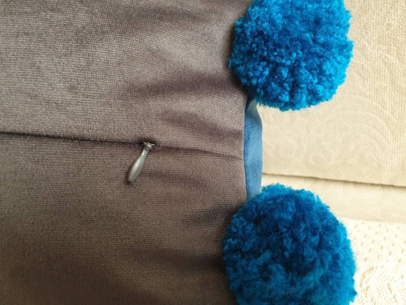 Navy Blue Pillow Cover With Pom Poms Blue Pom Pom Pillow Etsy