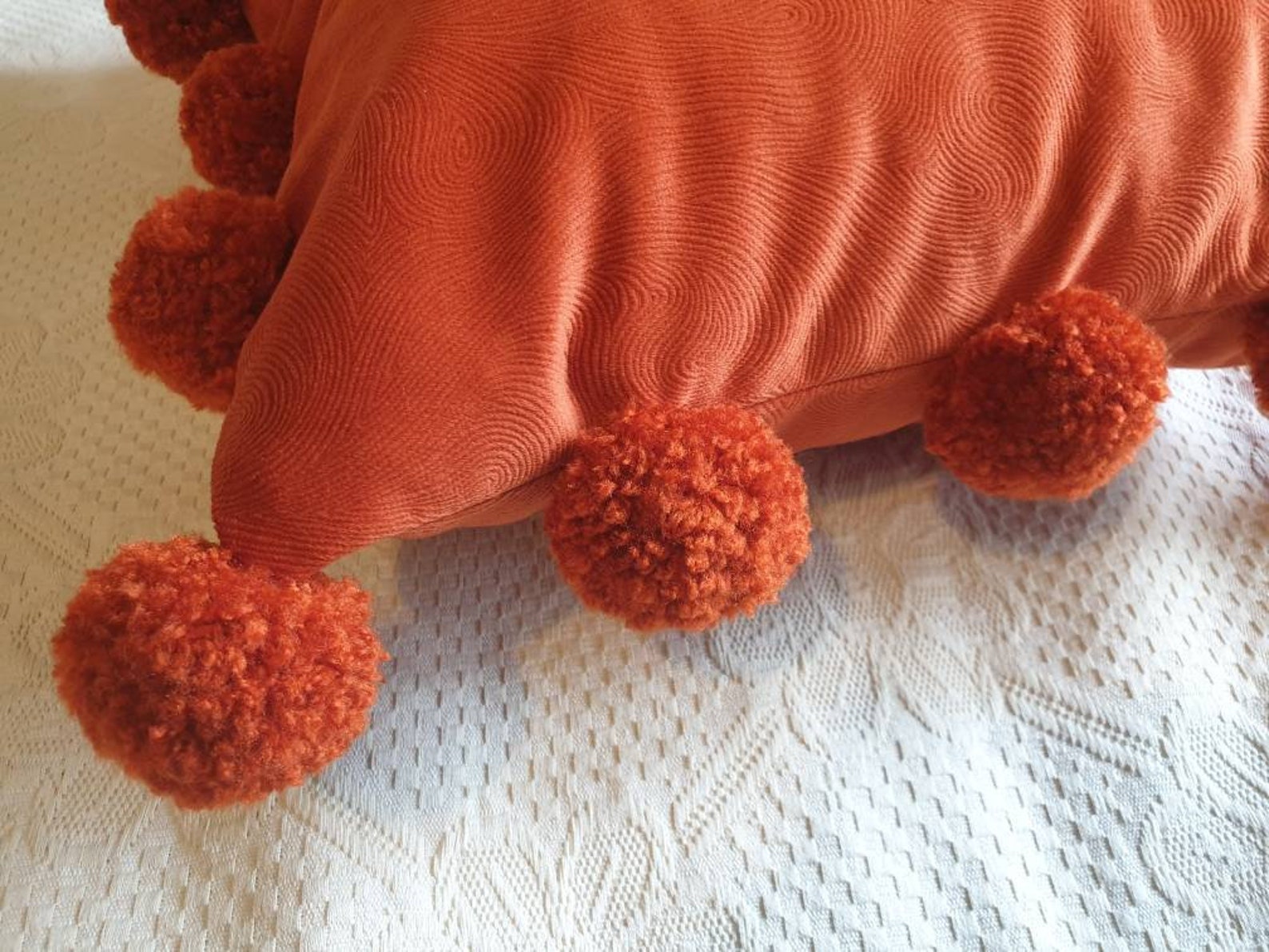 Burnt Orange Pillow Cover with Pom Poms Orange Pom Pom Pillow Etsy