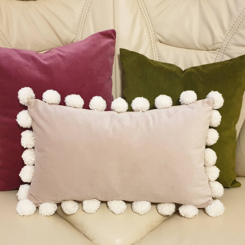 Blush Pink Pillow Cover With Pom Poms Pink Pom Pom Throw Etsy