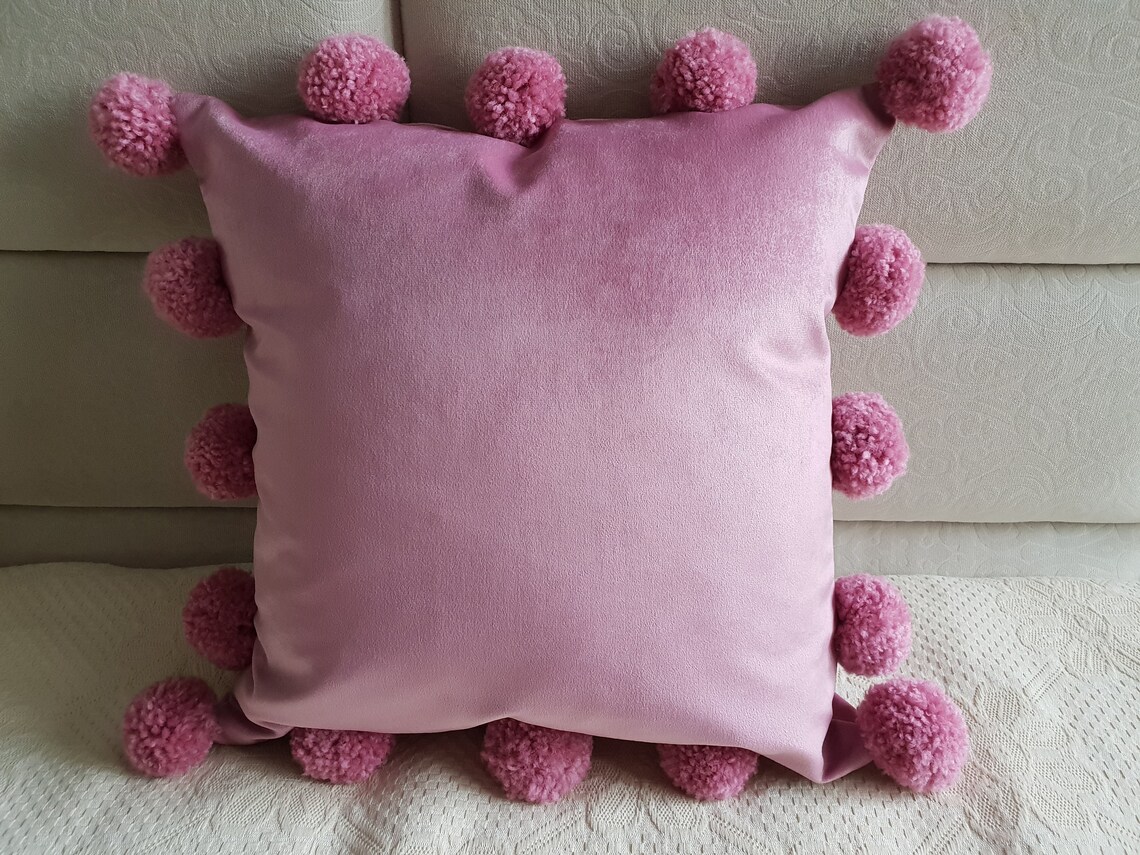 Pink Pom Pom Pillow Cover Pom Pom Accent Pillow Case Rose Etsy