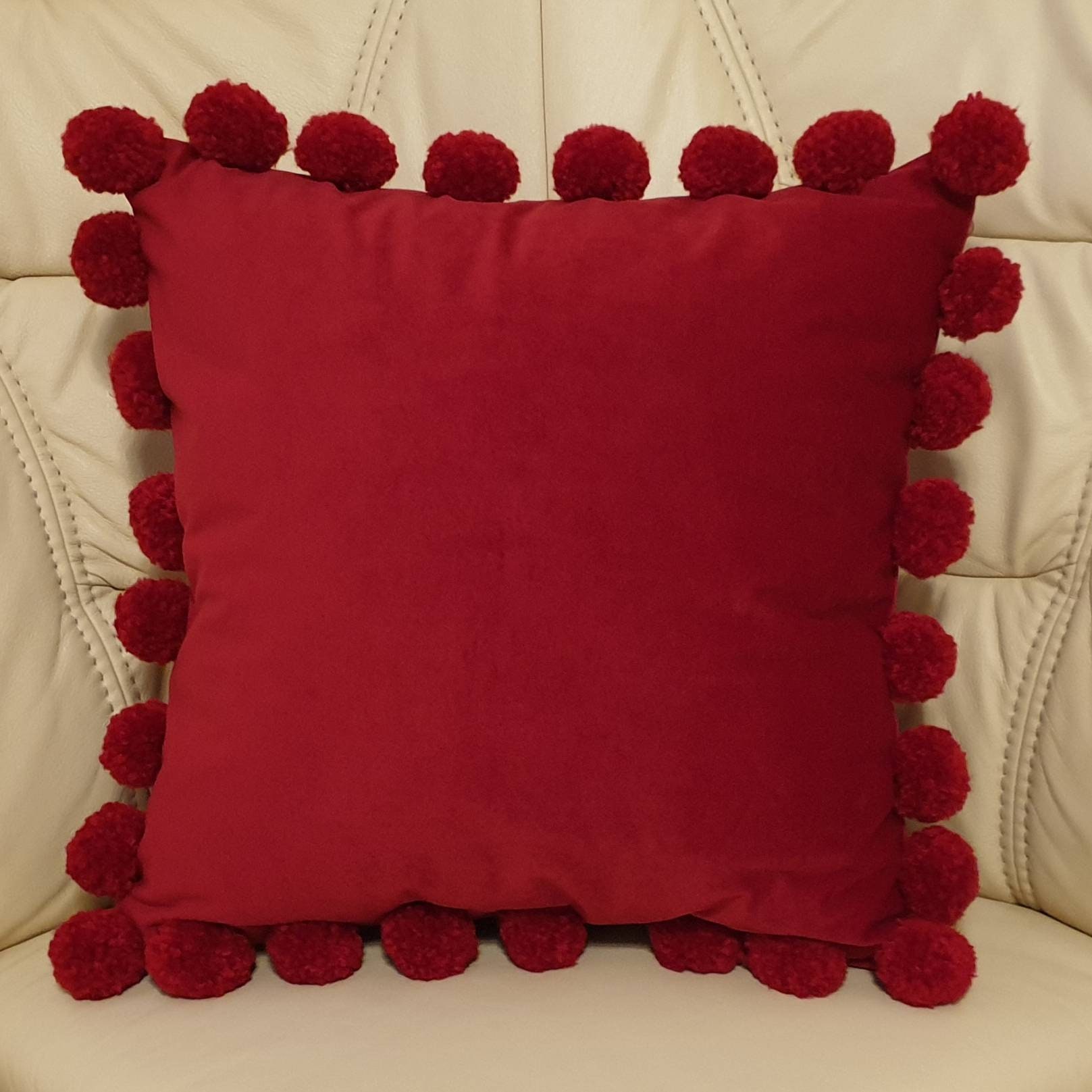 Red Pillow Cover with Pom Poms Red Pom Pom Pillow Case Red Etsy