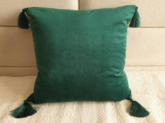 Emerald Green Pillow Cover with Tassels 