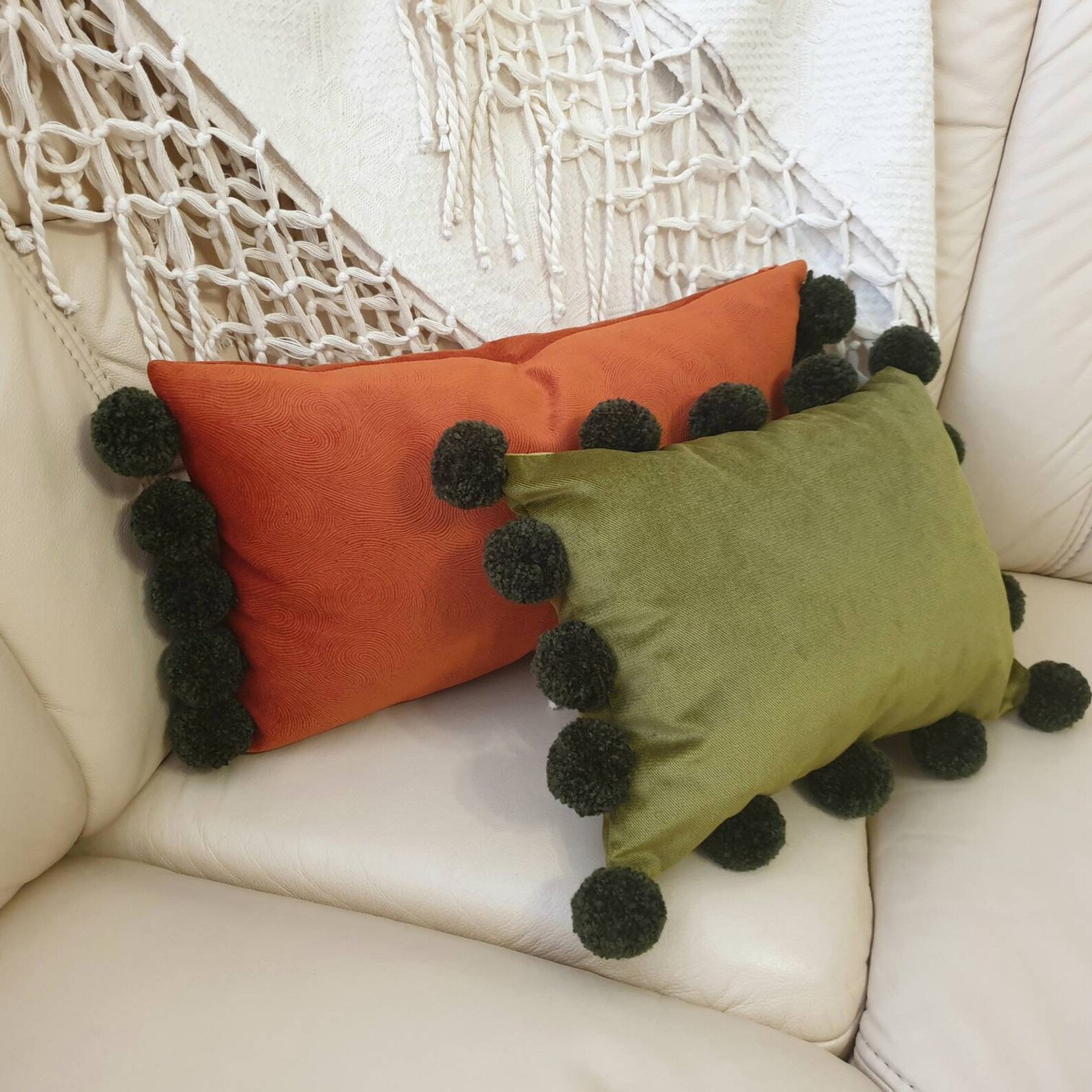 Burnt Orange Pillow Cover Lumbar Pillow Case Orange Pom Pom Etsy