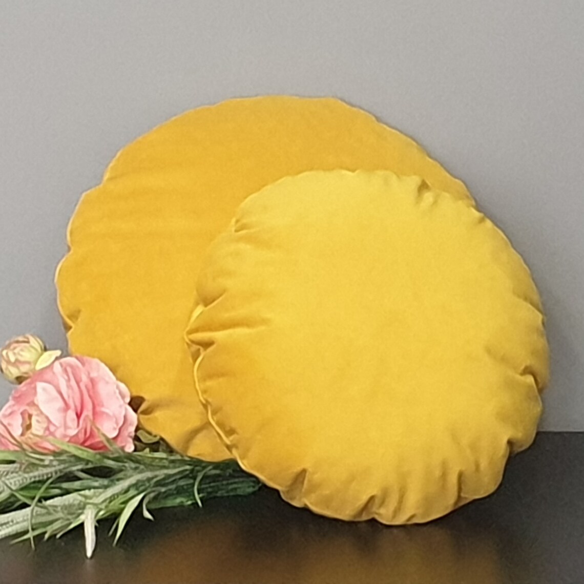 Round Mustard Pillow Cover Mustard Pom Pom Pillow Case Mustard Etsy