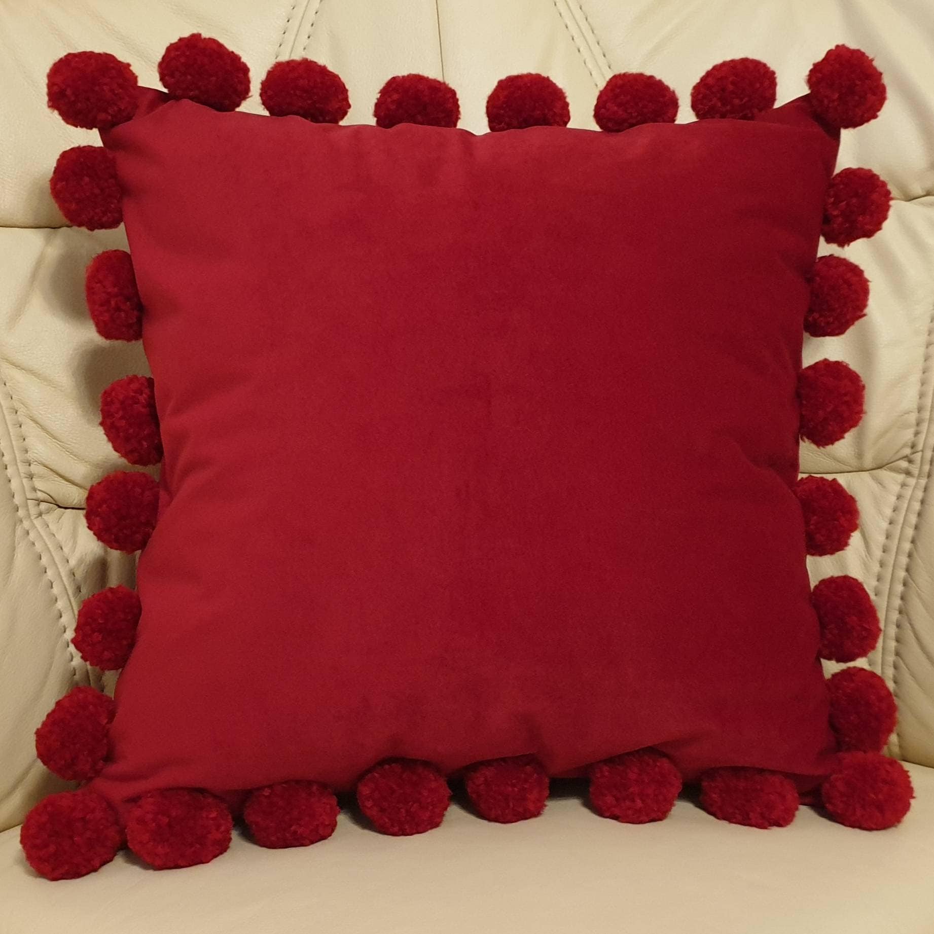 Red Pillow Cover With Pom Poms Red Pom Pom Pillow Case Red