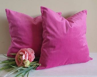 Fundas de almohada rosa intenso, fundas de almohada rosa, almohadas de terciopelo rosa, almohada de tiro sólido, funda de cojín rosa, funda de almohada exterior, almohadas de acento
