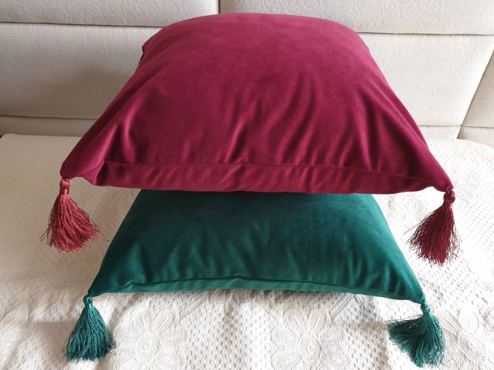 Burgundy Pillow Covers with Tassels Wine Red Velvet Pillow Etsy