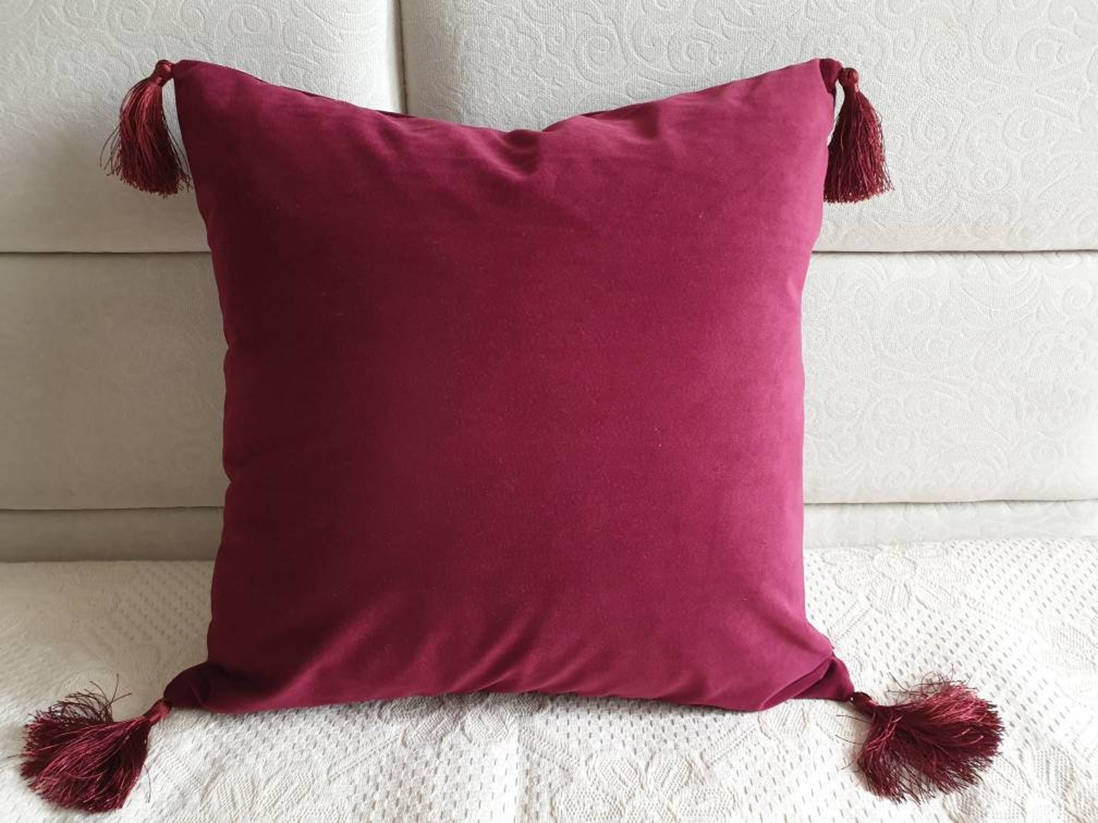 Burgundy Pillow Covers with Tassels Wine Red Velvet Pillow Etsy