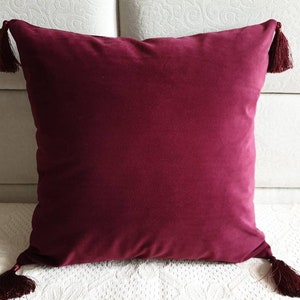 Burgundy Wine and Beige Sand Color Plum Velvet Textured Throw Pillow Wine