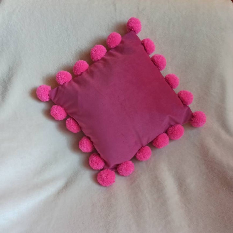 Hot Pink Pillow Cover with Pom Poms Pink Pom Pom Pillow Case Etsy