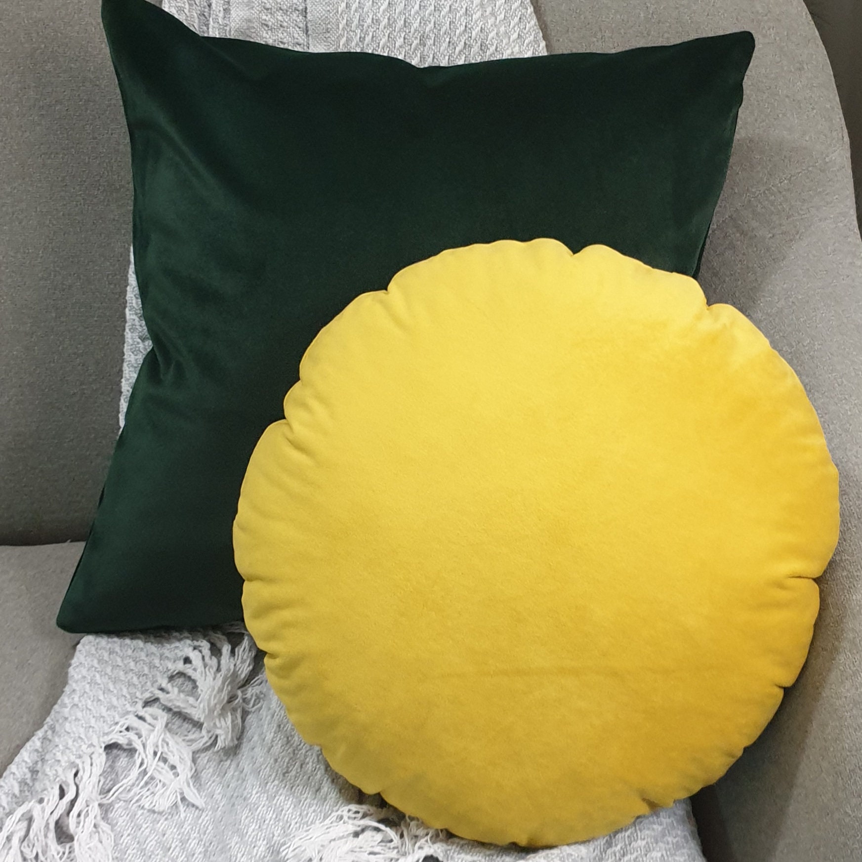 Round Mustard Pillow Cover Mustard Pom Pom Pillow Case Mustard Etsy