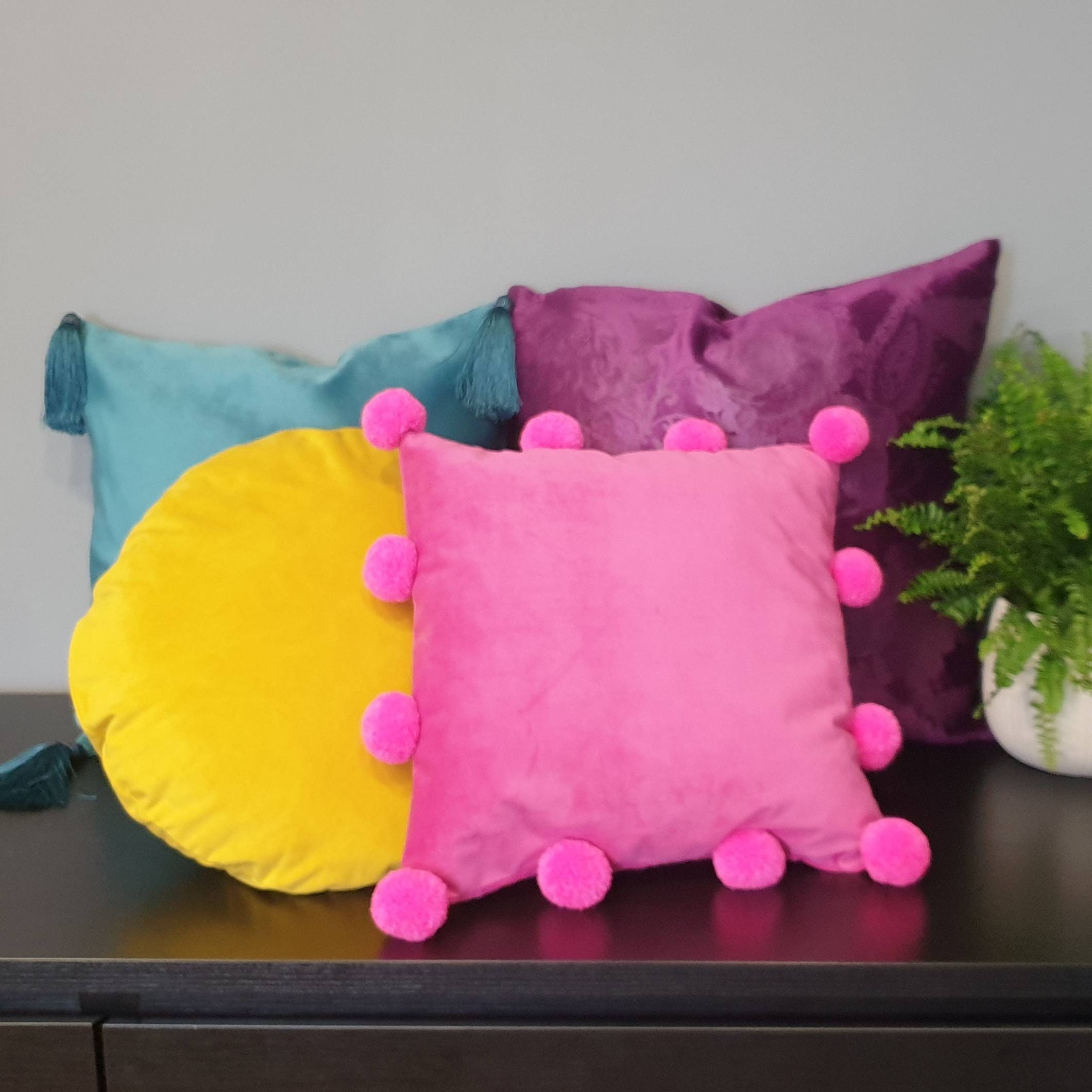 Hot Pink Pillow Case Velvet Pom Pom Cushion Cover Pink Pom Etsy
