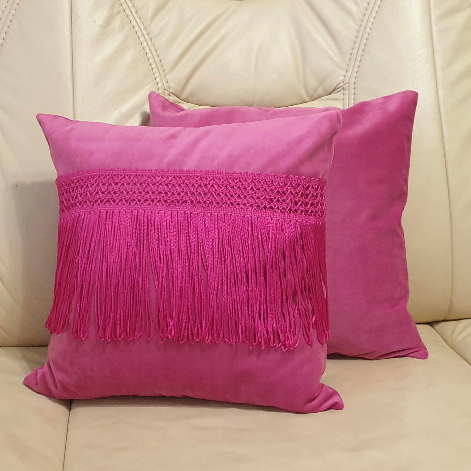 Hot Pink Pillow Case with Fringe Hot Pink Pillow Cover Etsy
