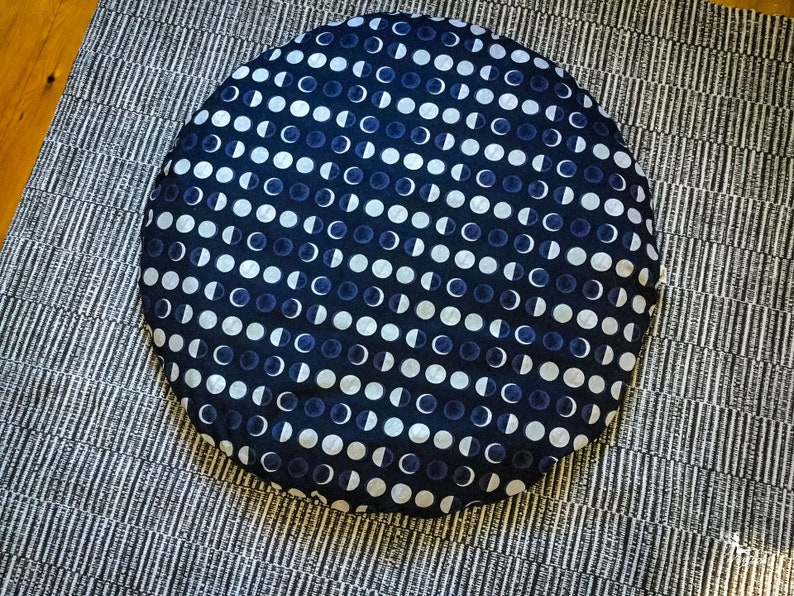 Zabuton Meditation Mat Moon Reversible round floor cushion mattress organic buckwheat pillow yoga handmade by Creations Mariposa