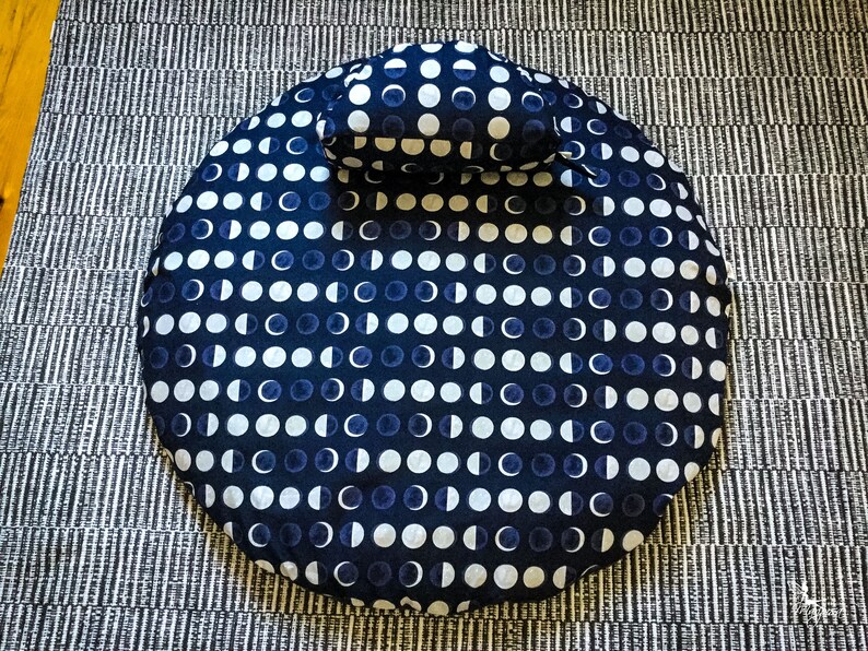 Zabuton Meditation Mat Moon Reversible round floor cushion mattress organic buckwheat pillow yoga handmade by Creations Mariposa