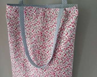 Tote bag fille, sac tissu fleuri style Liberty, esprit romantique, sac école maternelle, sac bibliothèque, anniversaire, cadeau noël fille