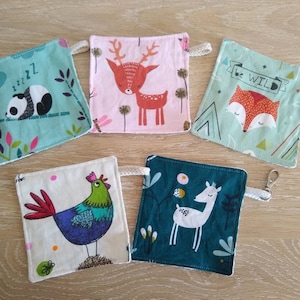 Chiffon pour ardoise scolaire, lingette ardoise scolaire, éponge ardoise, lingette motifs animaux, lingette lavable, cadeau noël enfant