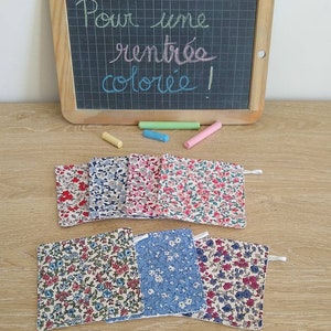 Lingettes pour ardoise scolaire, chiffon ardoise, éponge ardoise, effaceur ardoise, lingette enfant lavable,lingettes fleuries style Liberty