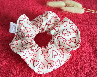 Chouchou motifs coeurs en coton biologique, scrunchie, accessoires cheveux, cadeau femme, fête des mères, chouchou femme/enfant