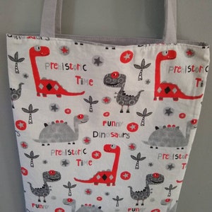 Tote bag garçon, sac maternelle, sac dinosaures, sac tissu, sac à livres, sac d'école, anniversaire garçon, cadeau copain,cadeau noël enfant