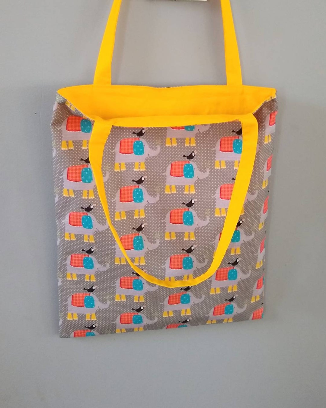 Child Tote Bag, Child Fabric Bag, Kindergarten, Library Bag, Elephant