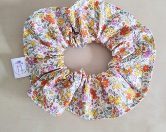 Chouchou, scrunchie, accessoires cheveux, cadeau femme, fête des mères, chouchou Liberty, chouchou jaune orange, chouchou femme/enfant