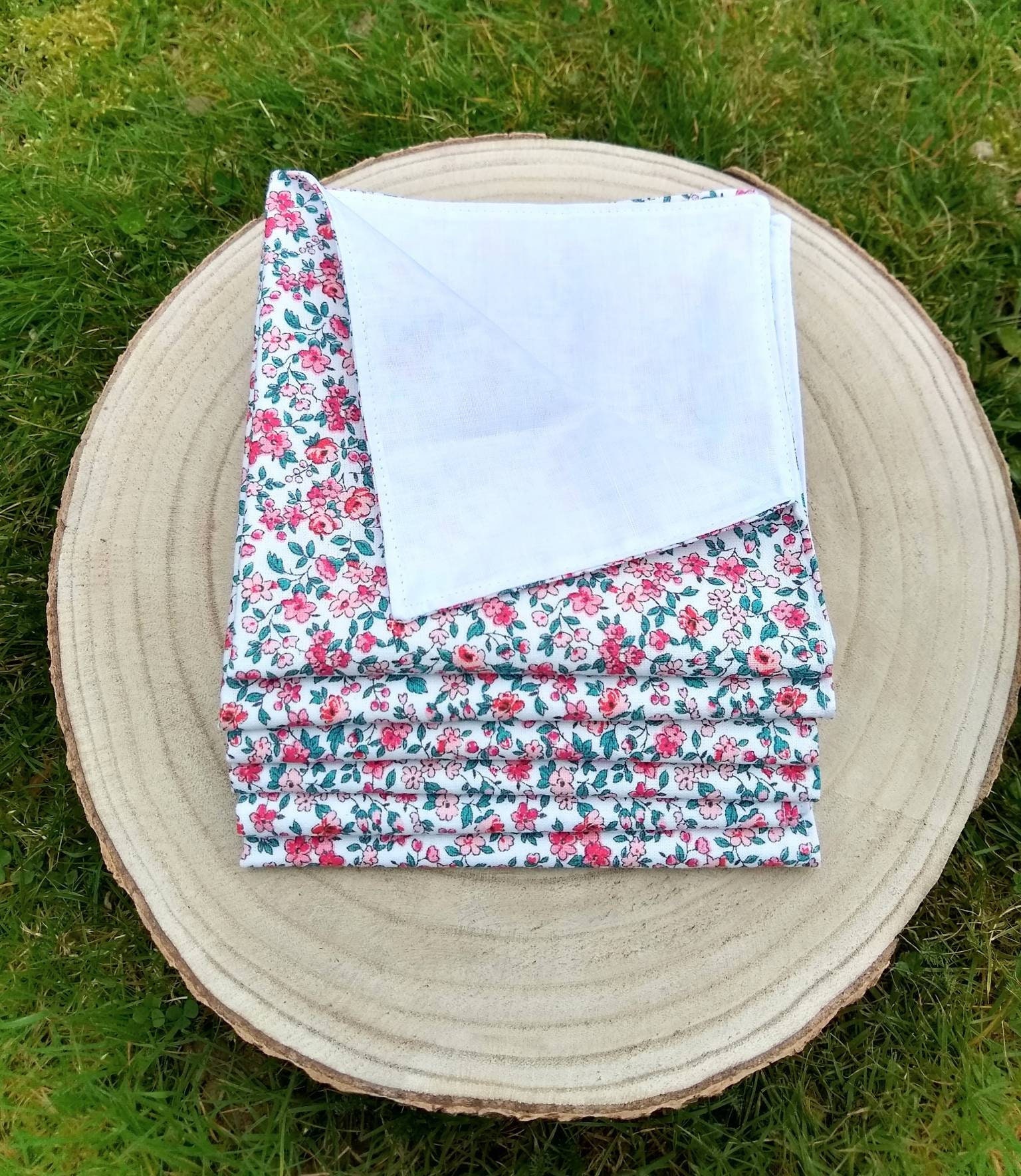 Lot de 6 Serviettes Table en Coton Oeko-Tex, Fleuries Style Liberty, Zéro Déchet, Cadeau Fête Des Mè