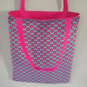Tote bag fille, sac tissu fleuri, sac école maternelle, sac bibliothèque, cadeau anniversaire fille, sac turquoise rose, cadeau noël fille